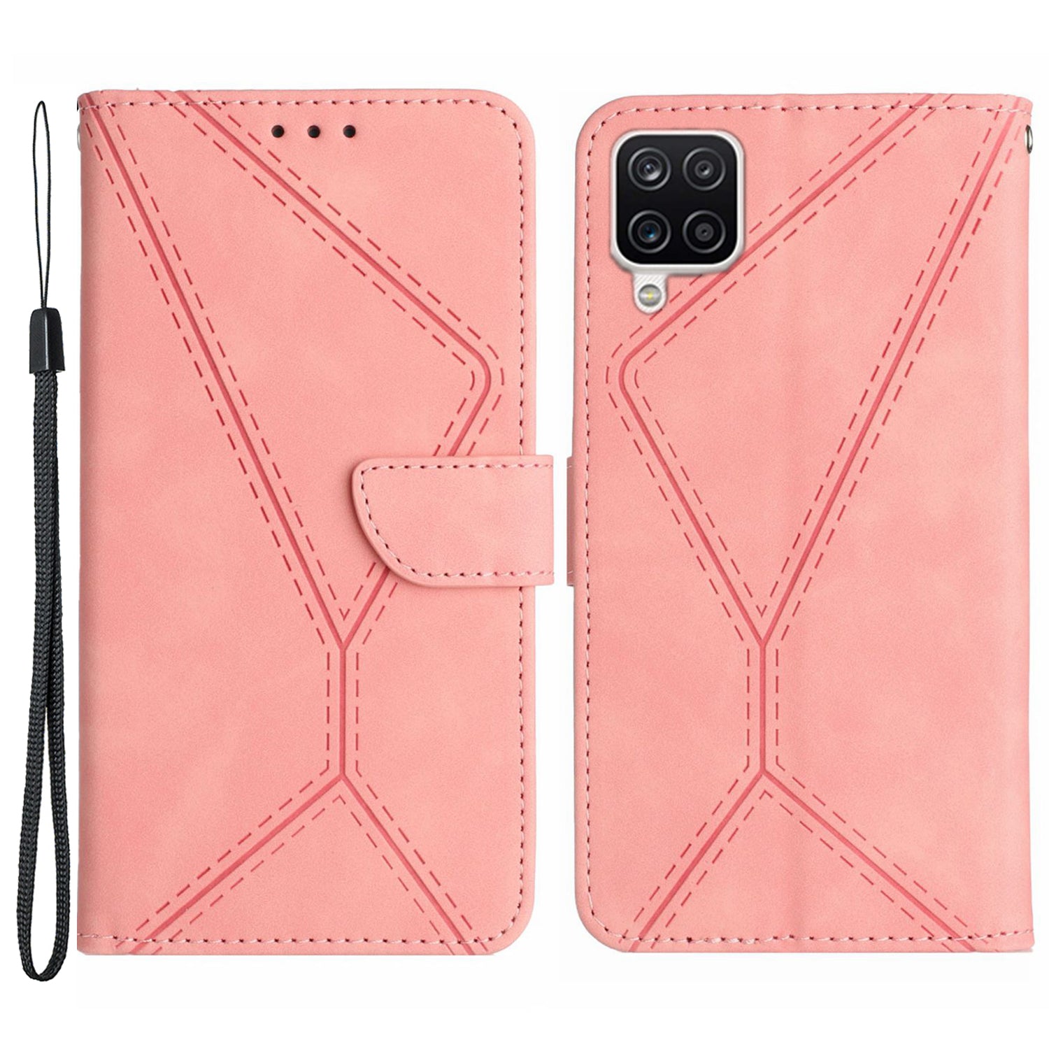 HT05 For Samsung Galaxy A12 / M12 / F12 Imprinted Line Wallet Stand Skin-touch PU Leather Phone Case HT05 For Samsung Galaxy A12 / M12 / F12 Imprinted Line Wallet Stand Skin-touch PU Leather Phone Case
